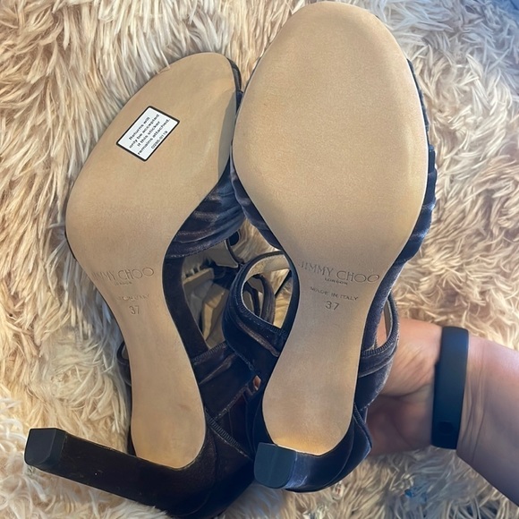 NEW | JIMMY CHOO Krissy 100 Embellished Velvet Sandal Heels Dark Mink | 37 | 6.5 - Picture 11 of 15
